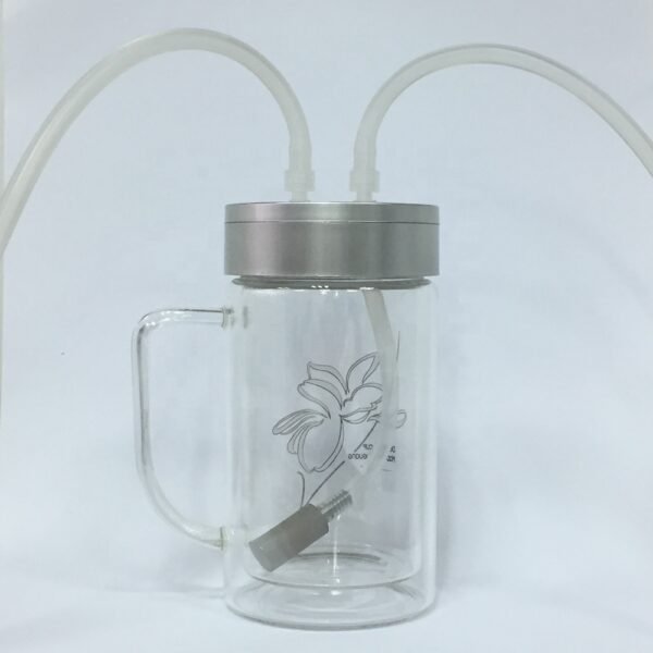 Glass cup for ozonating water, used in ozone therapy